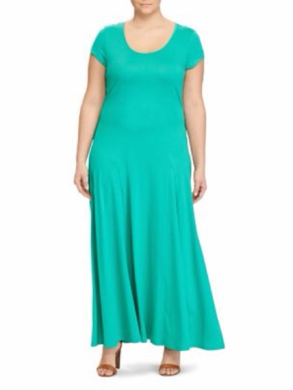 LRL Lauren Ralph Lauren Teal Aqua Jersey Cap Sleeve Maxi Dress Size Large L